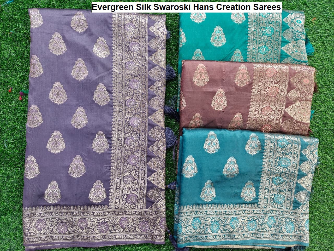 Evergreen Silk Swaroski Hans Creation Sarees Exporter