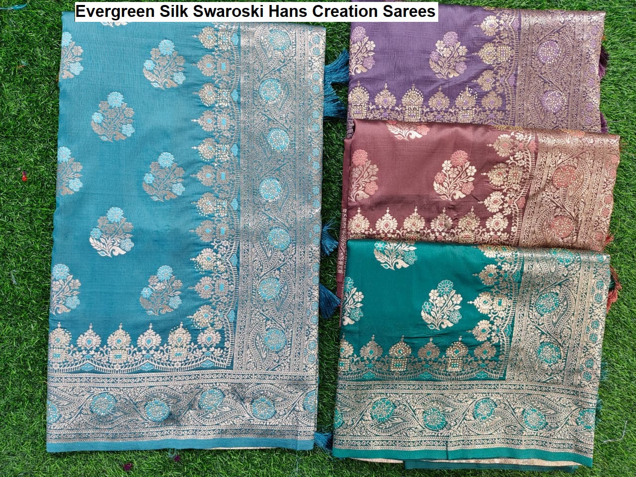 Evergreen Silk Swaroski Hans Creation Sarees Exporter