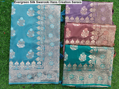 Evergreen Silk Swaroski Hans Creation Sarees Exporter