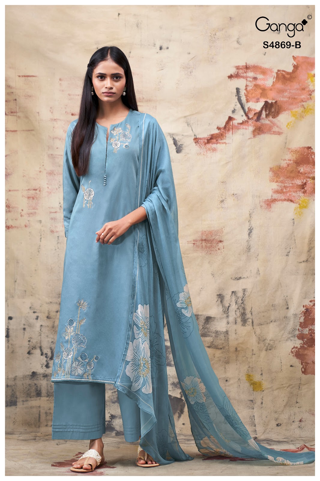 Evikaa S4869 Ganga Cotton Satin Pant Style Suits Wholesale Rate