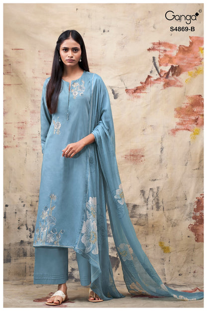 Evikaa S4869 Ganga Cotton Satin Pant Style Suits Wholesale Rate
