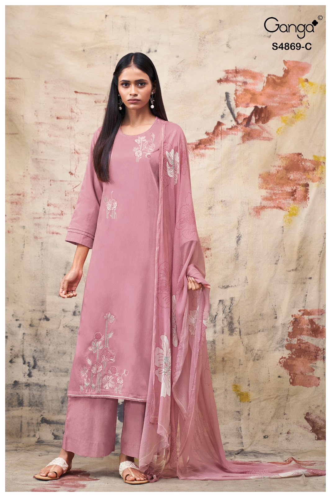 Evikaa S4869 Ganga Cotton Satin Pant Style Suits Wholesale Rate