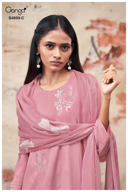 Evikaa S4869 Ganga Cotton Satin Pant Style Suits Wholesale Rate