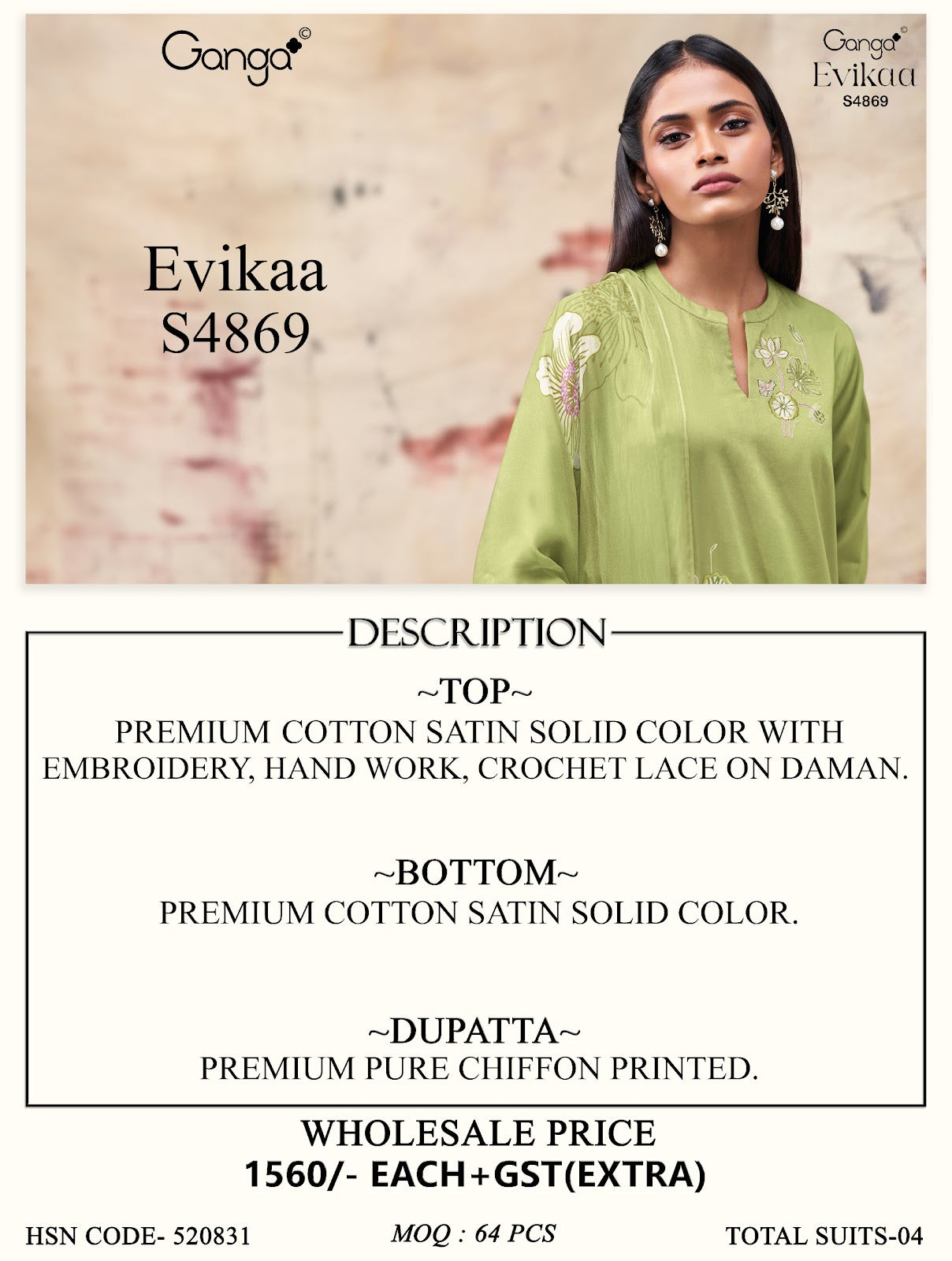 Evikaa S4869 Ganga Cotton Satin Pant Style Suits Wholesale Rate
