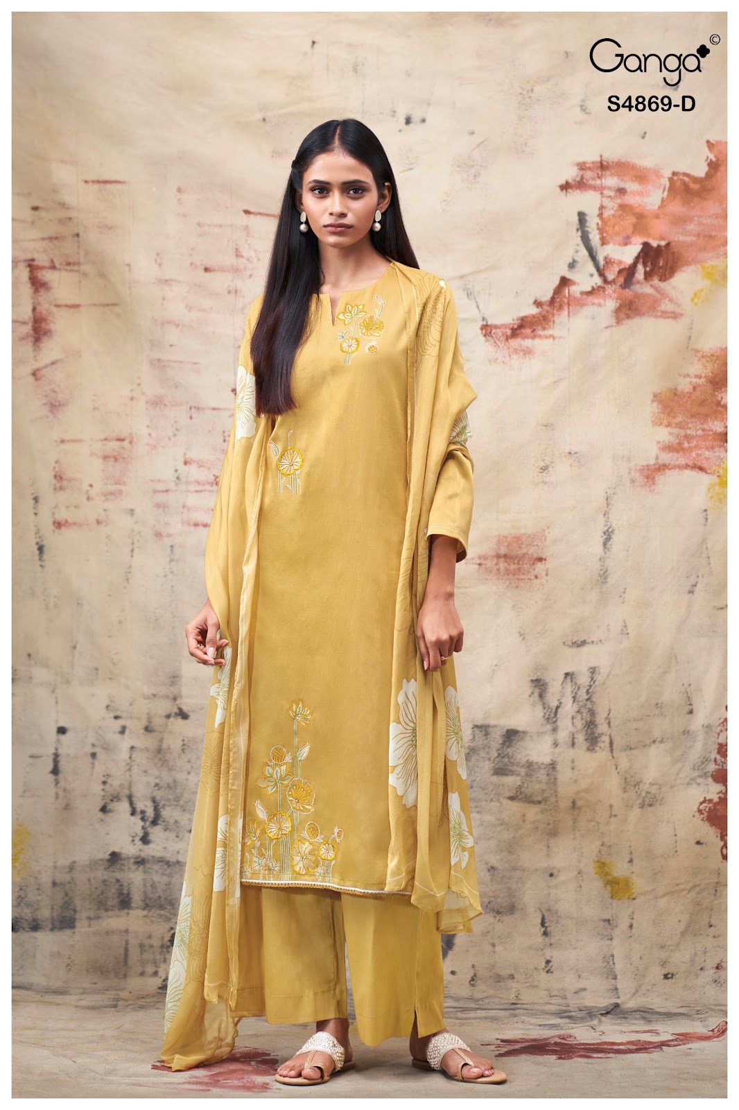 Evikaa S4869 Ganga Cotton Satin Pant Style Suits Wholesale Rate