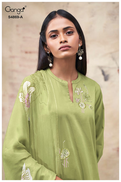 Evikaa S4869 Ganga Cotton Satin Pant Style Suits Wholesale Rate