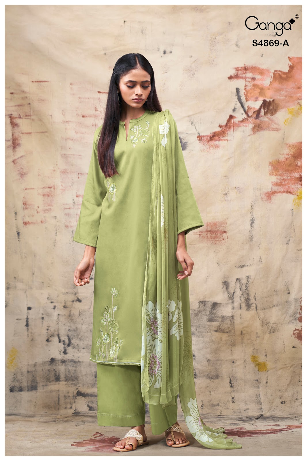 Evikaa S4869 Ganga Cotton Satin Pant Style Suits Wholesale Rate
