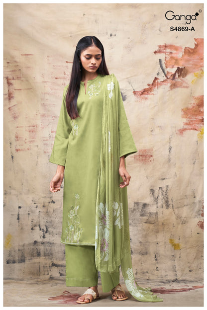 Evikaa S4869 Ganga Cotton Satin Pant Style Suits Wholesale Rate