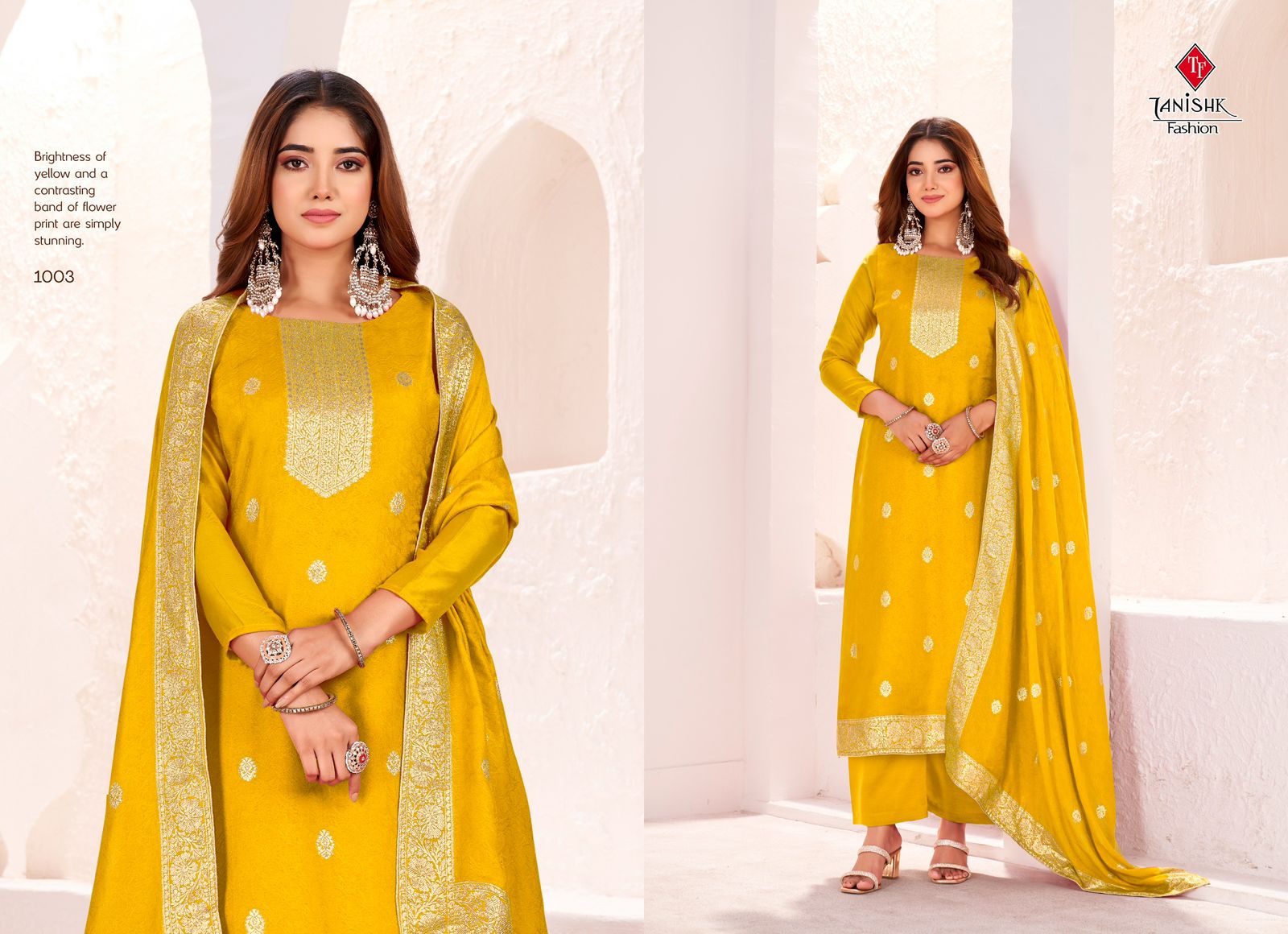 Evira Karwa Chowth Special Tanishk Fashion Muslin Jacquard Pant Style Suits Manufacturer Gujarat