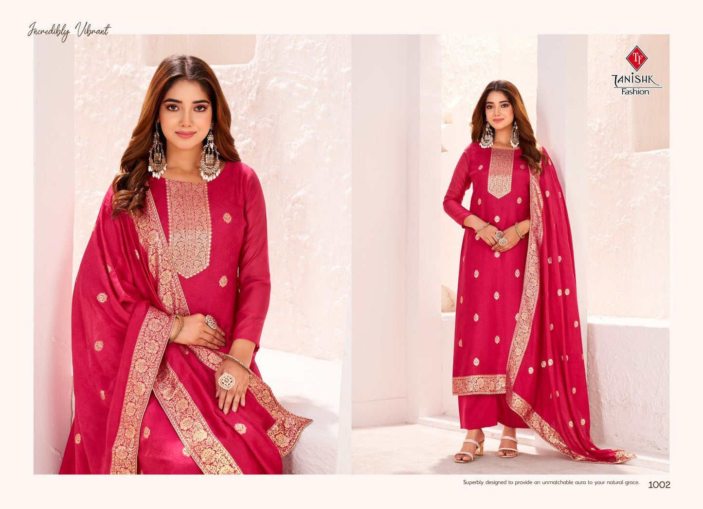 Evira Karwa Chowth Special Tanishk Fashion Muslin Jacquard Pant Style Suits Manufacturer Gujarat