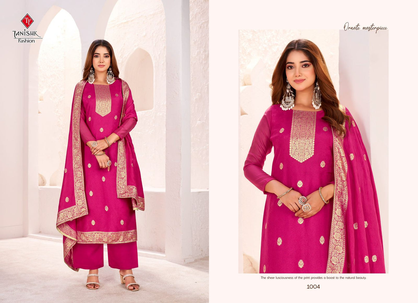 Evira Karwa Chowth Special Tanishk Fashion Muslin Jacquard Pant Style Suits Manufacturer Gujarat