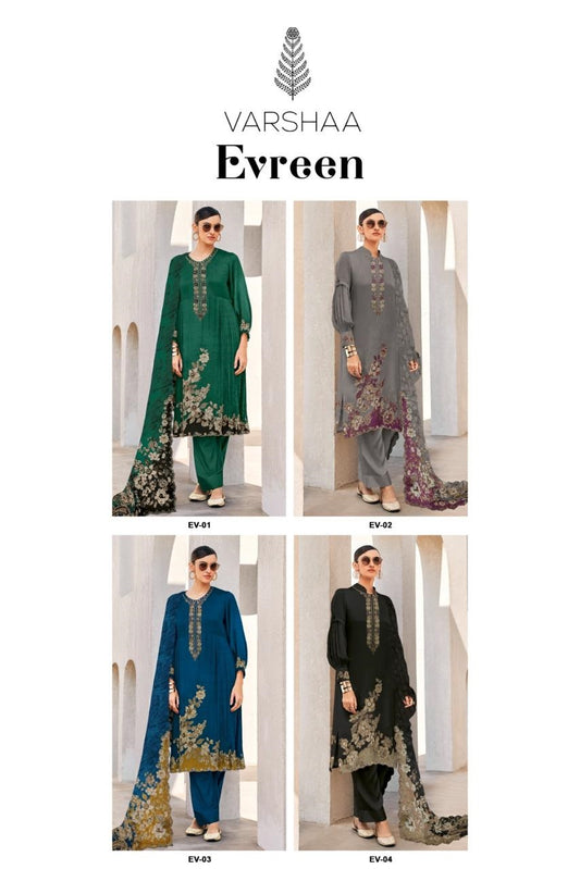 Evreen Varshaa Viscose Muslin Pant Style Suits Wholesale Price