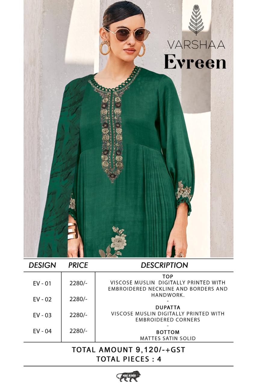 Evreen Varshaa Viscose Muslin Pant Style Suits Wholesale Price