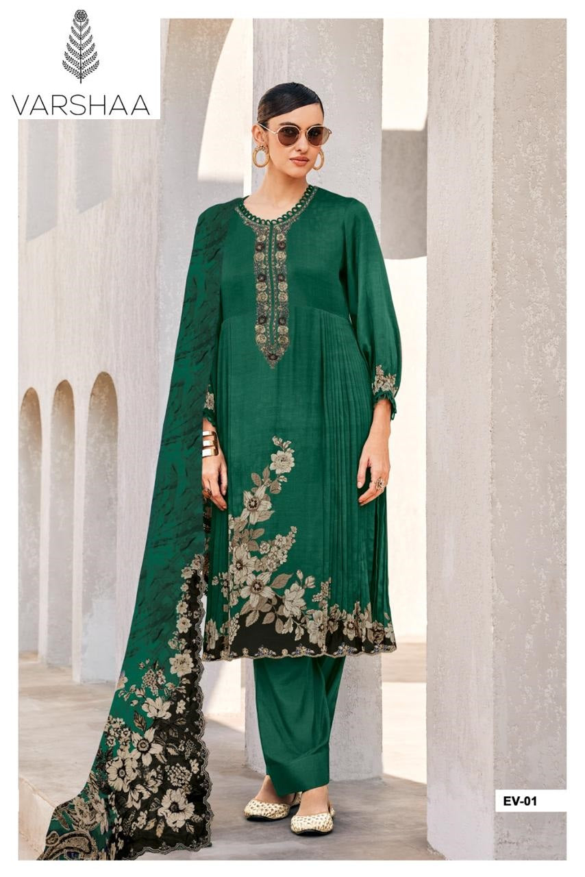 Evreen Varshaa Viscose Muslin Pant Style Suits Wholesale Price