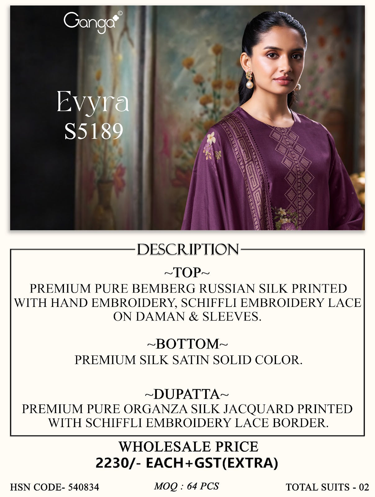 Evyra S5189 Ganga Russian Silk Pant Style Suits Manufacturer India