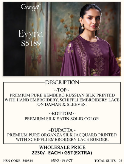 Evyra S5189 Ganga Russian Silk Pant Style Suits Manufacturer India