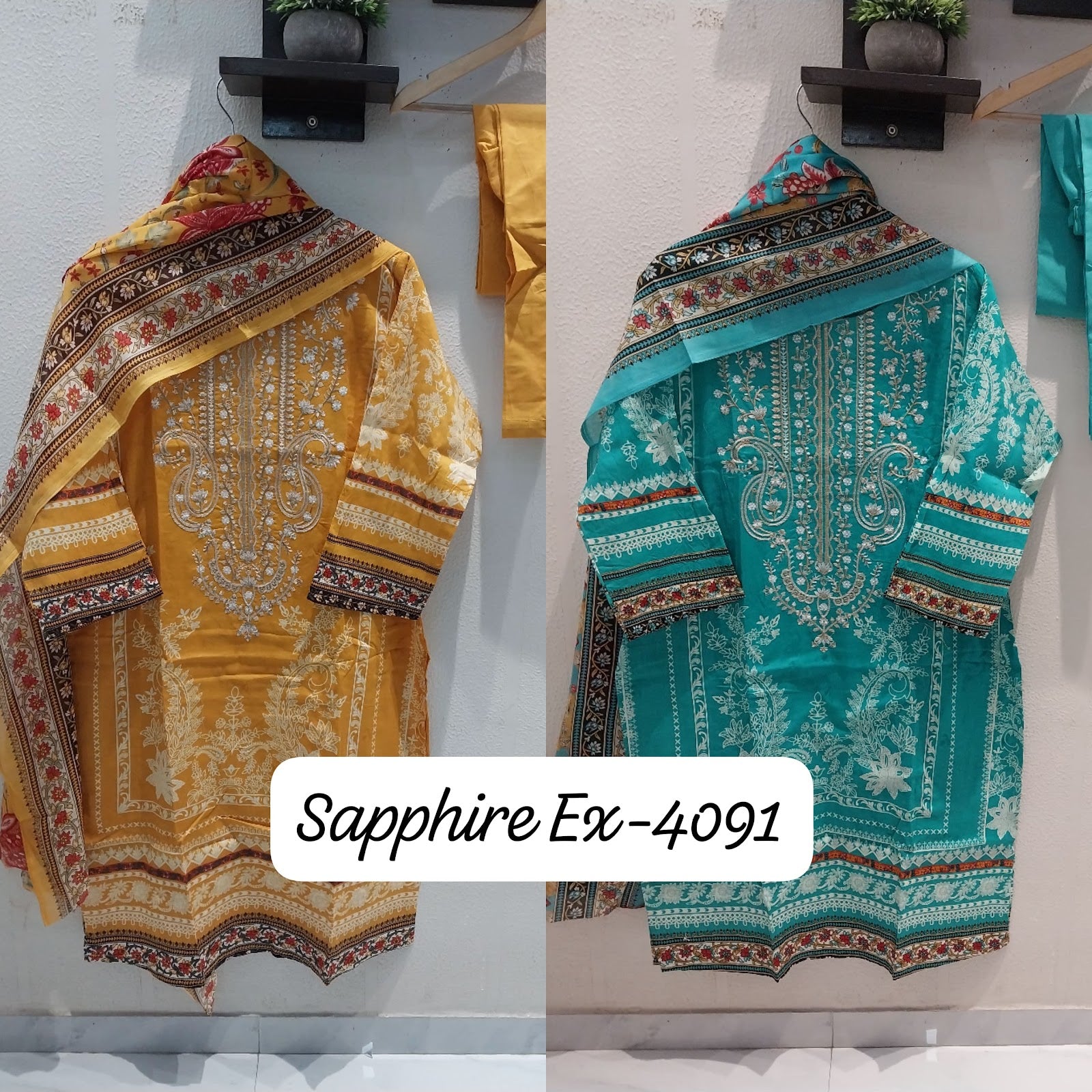 Ex-4091 Sapphire Cotton Pakistani Readymade Suits Supplier Ahmedabad