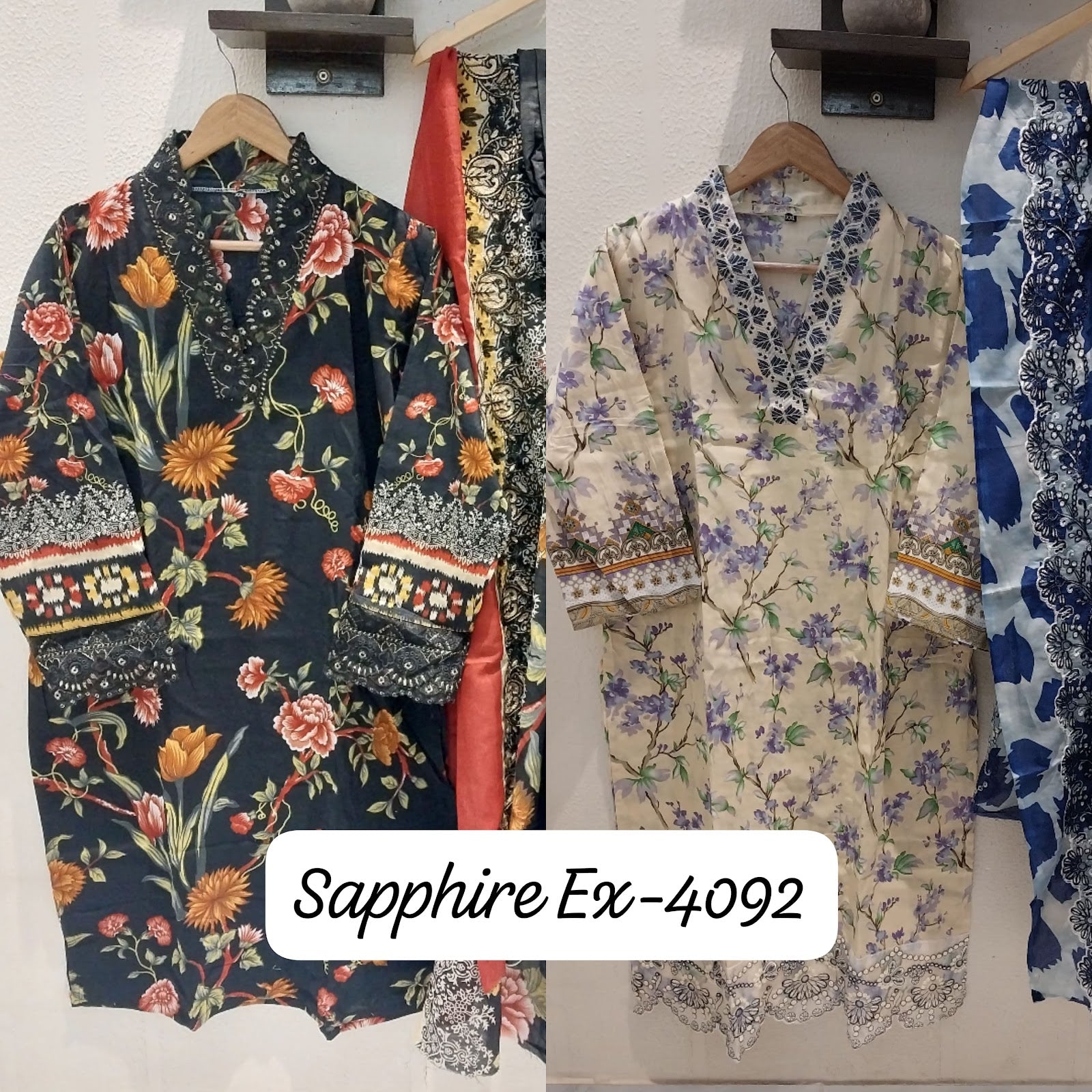 Ex-4092 Sapphire Cotton Pakistani Readymade Suits Exporter Ahmedabad
