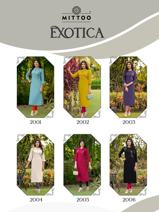 Exotica Mittoo Heavy Rayon Long Straight Kurti Exporter