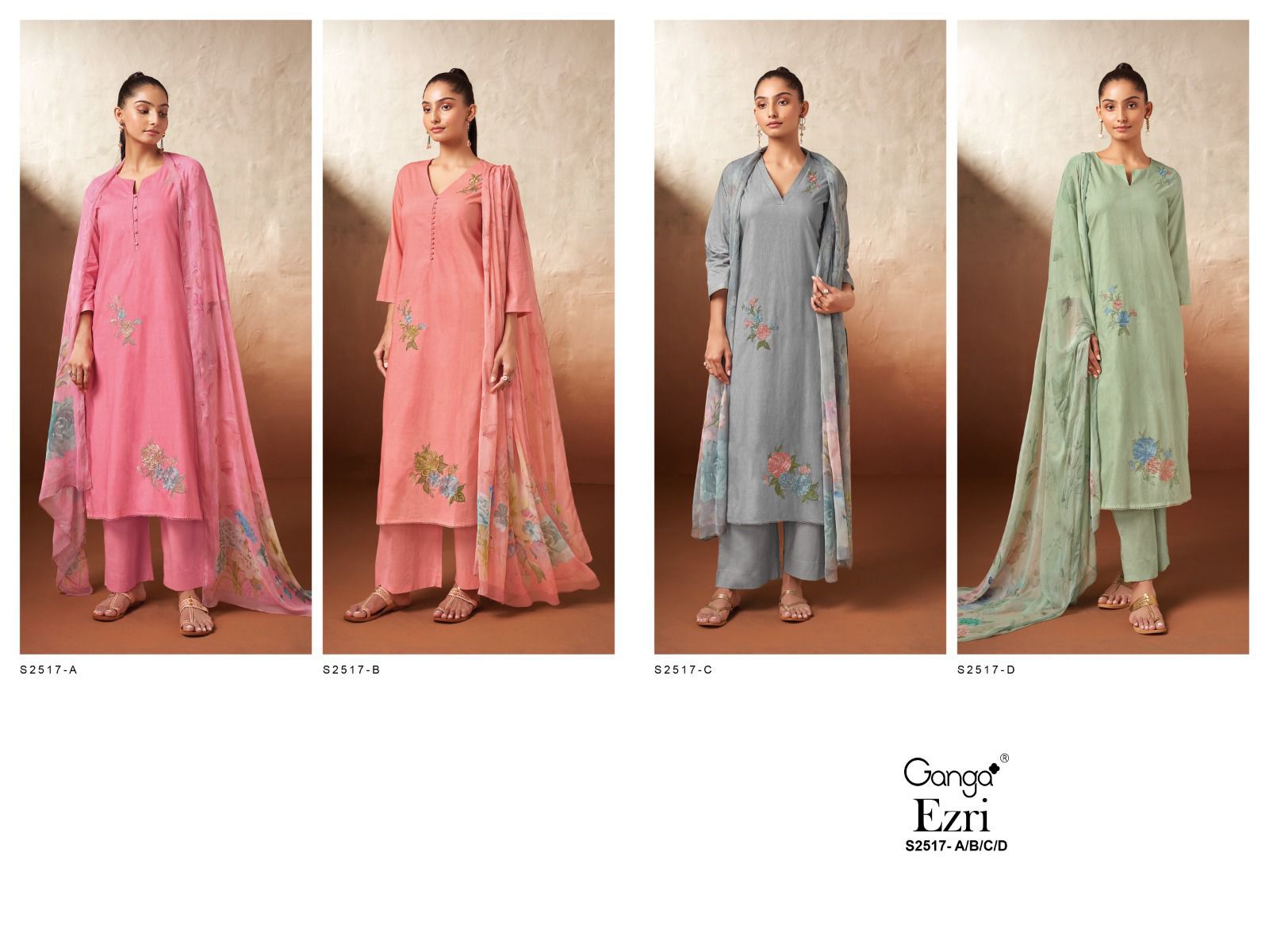 Ezri 2517 Ganga Premium Cotton Plazzo Style Suits Supplier Ahmedabad
