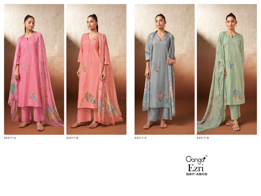 Ezri 2517 Ganga Premium Cotton Plazzo Style Suits Supplier Ahmedabad