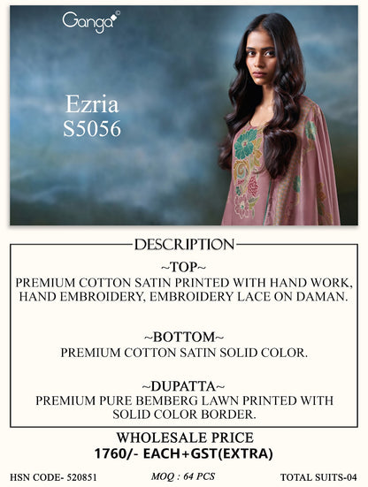 Ezria S5056 Ganga Cotton Satin Plazzo Style Suits Manufacturer