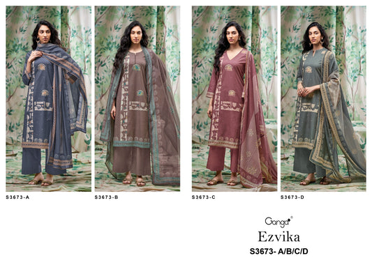 Ezvika 3673 Ganga Premium Cotton Plazzo Style Suits Supplier India