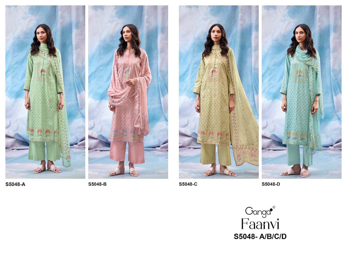 Faanvi S5048 Ganga Cotton Satin Pant Style Suits Wholesaler Ahmedabad