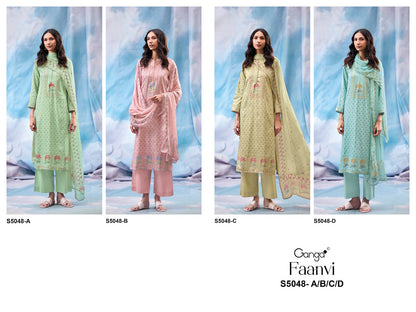 Faanvi S5048 Ganga Cotton Satin Pant Style Suits Wholesaler Ahmedabad