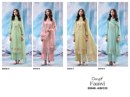 Faanvi S5048 Ganga Cotton Satin Pant Style Suits Wholesaler Ahmedabad