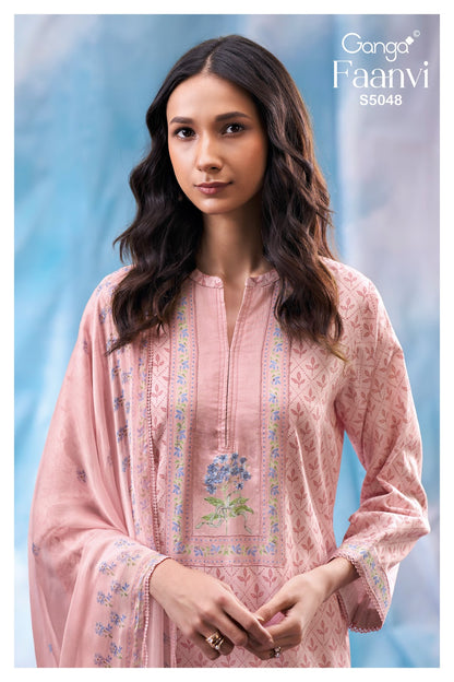 Faanvi S5048 Ganga Cotton Satin Pant Style Suits Wholesaler Ahmedabad