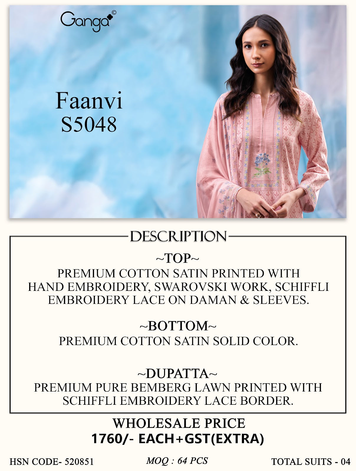 Faanvi S5048 Ganga Cotton Satin Pant Style Suits Wholesaler Ahmedabad