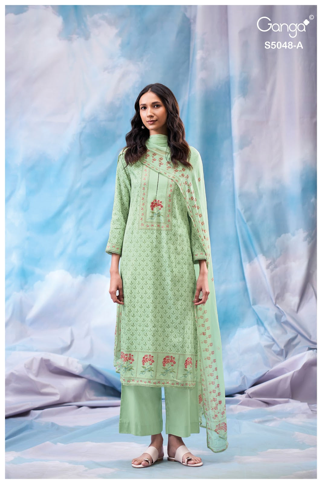 Faanvi S5048 Ganga Cotton Satin Pant Style Suits Wholesaler Ahmedabad