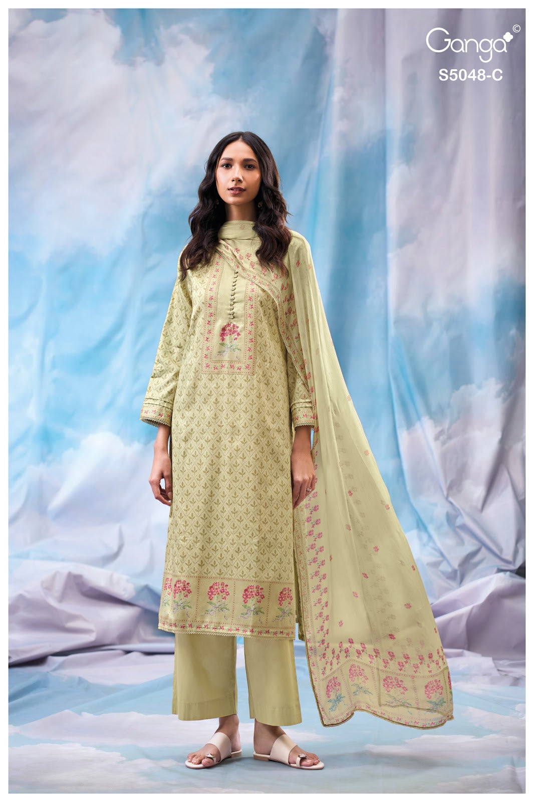 Faanvi S5048 Ganga Cotton Satin Pant Style Suits Wholesaler Ahmedabad