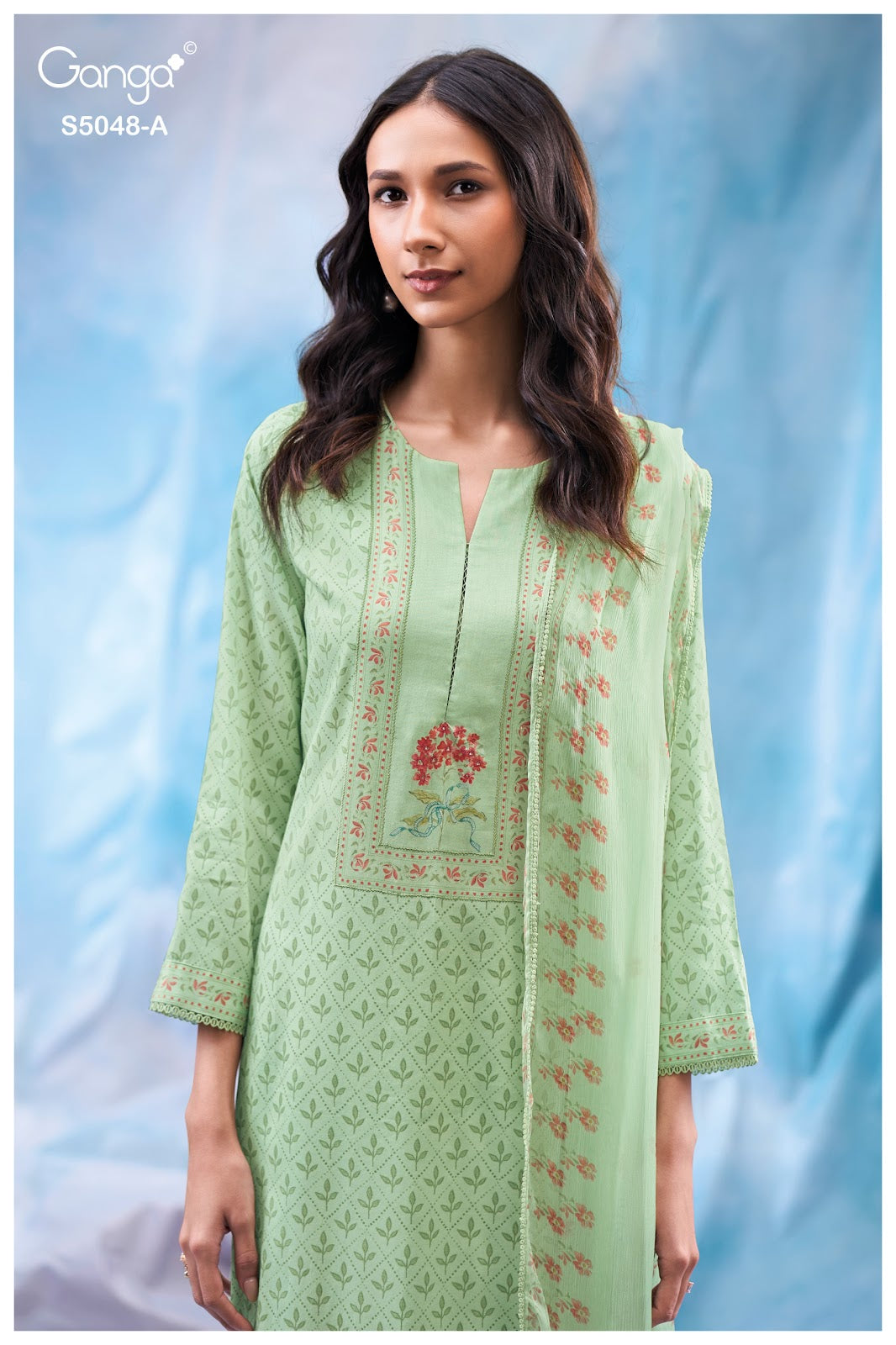 Faanvi S5048 Ganga Cotton Satin Pant Style Suits Wholesaler Ahmedabad