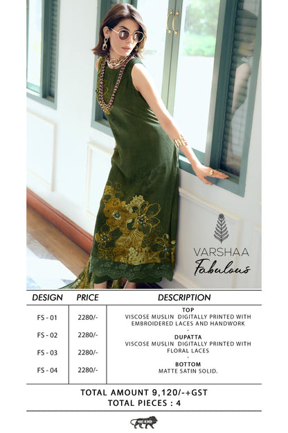 Fabulous Varshaa Viscose Muslin Pant Style Suits Exporter India