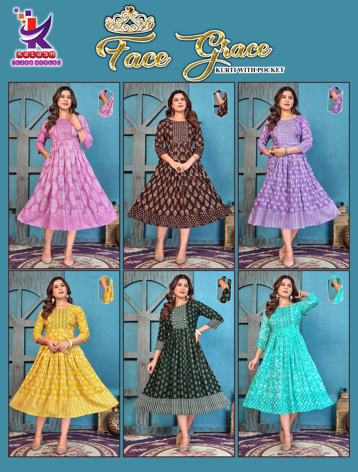 Face Grace Mlm Kalash Lifestyle Rayon 14Kg Plus Size Kurtis Wholesale Price