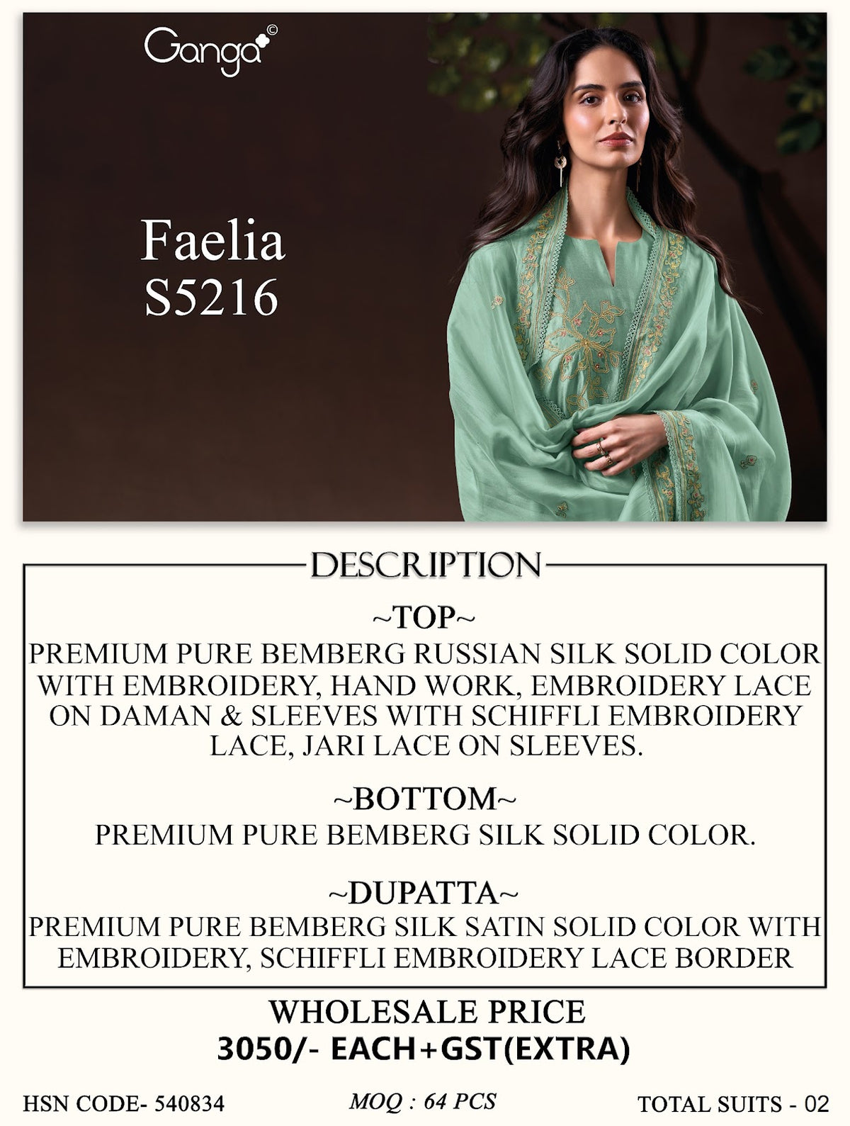 Faelia S5216 Ganga Russian Silk Pant Style Suits Wholesale