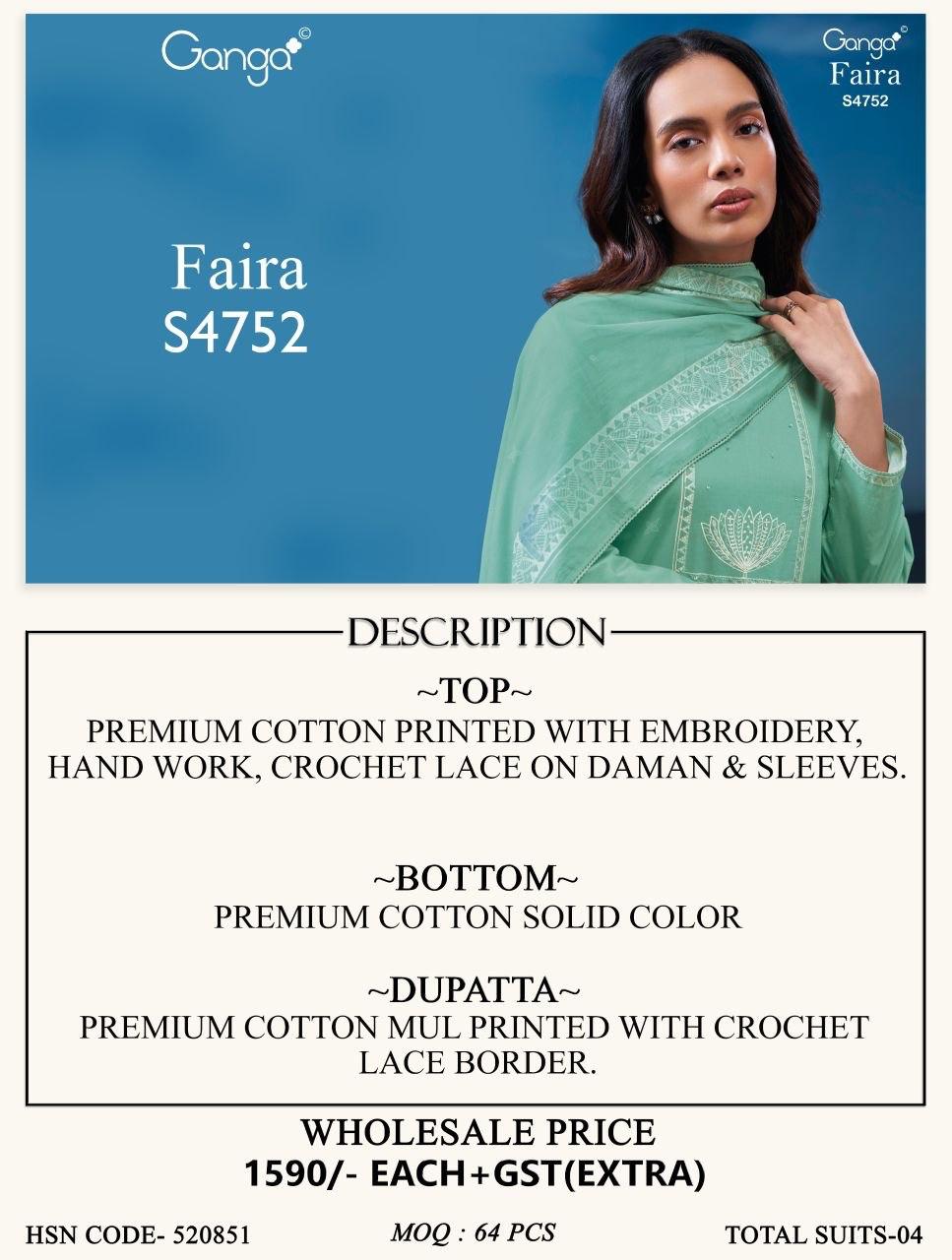 Faira S4752 Ganga Cotton Pant Style Suits Wholesale
