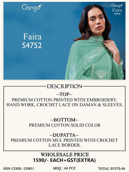 Faira S4752 Ganga Cotton Pant Style Suits Wholesale