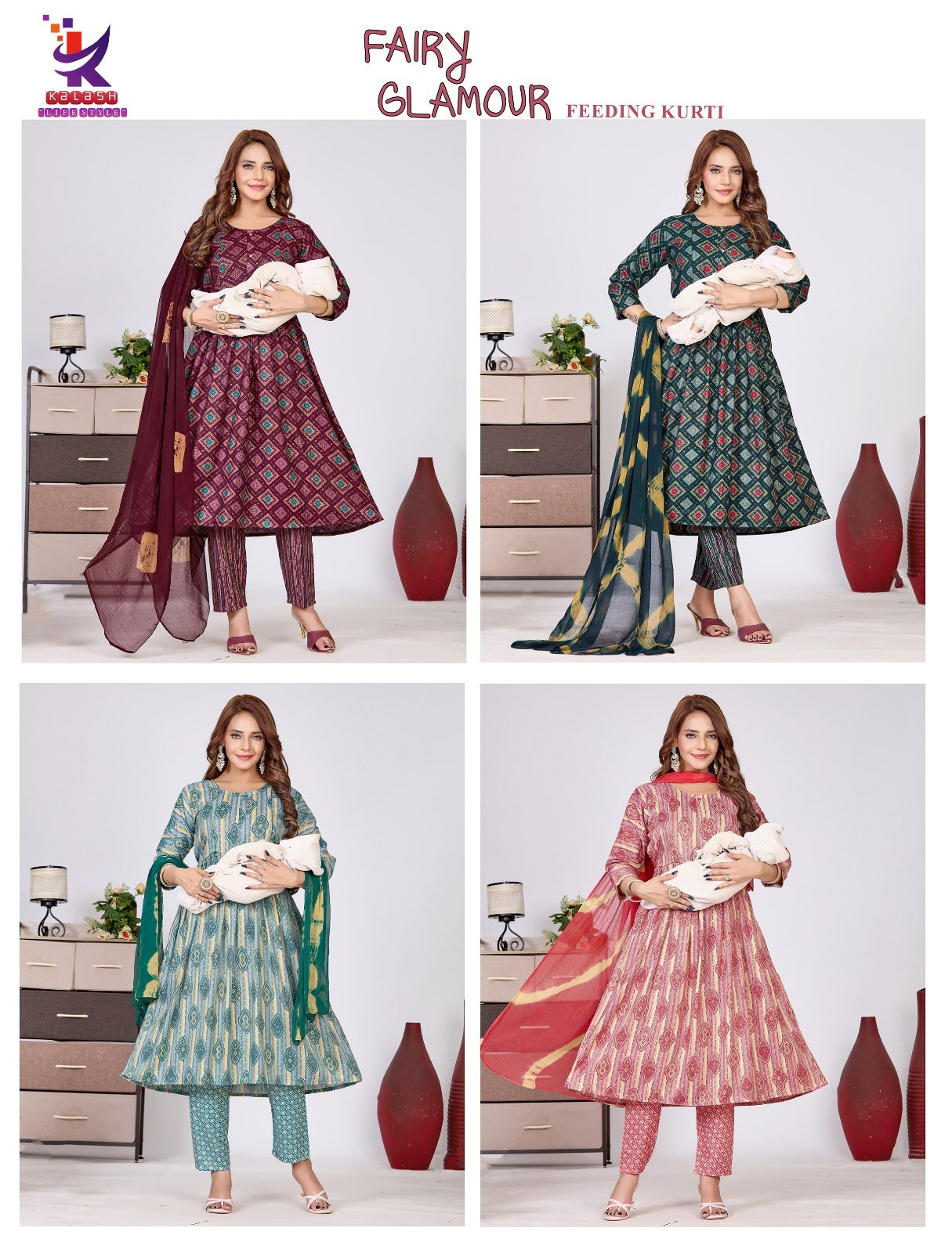 Fairy Glamour Mlm Kalash Lifestyle Rayon 14Kg Feeding Readymade Suit Wholesaler Ahmedabad