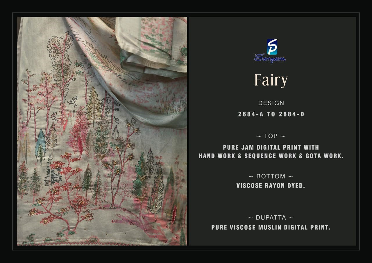 Fairy Sargam Prints Pure Jam Pant Style Suits Wholesale