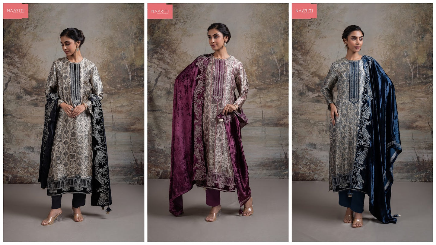 Faiz Naariti Silk Jacquard Velvet Suits Exporter India