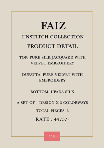Faiz Naariti Silk Jacquard Velvet Suits Exporter India