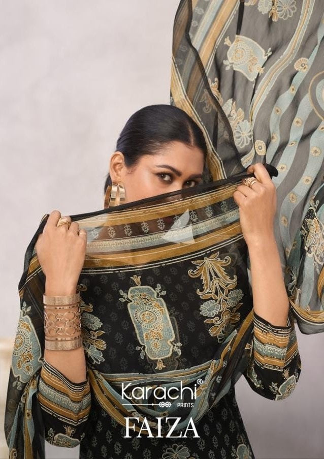 फ़ैज़ा कराची प्रिंट्स लॉन कॉटन पैंट स्टाइल सूट निर्यातक अहमदाबाद