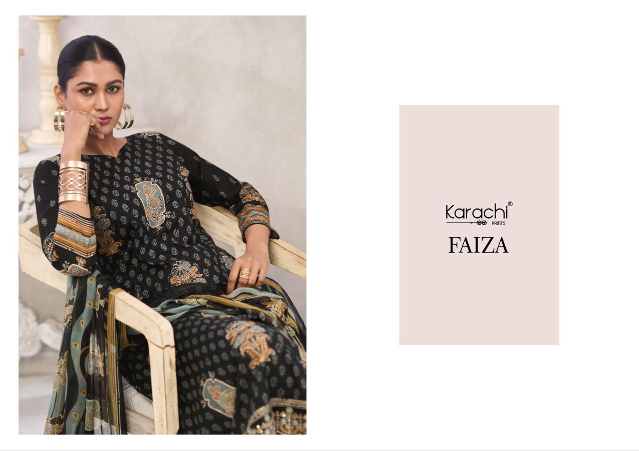 फ़ैज़ा कराची प्रिंट्स लॉन कॉटन पैंट स्टाइल सूट निर्यातक अहमदाबाद