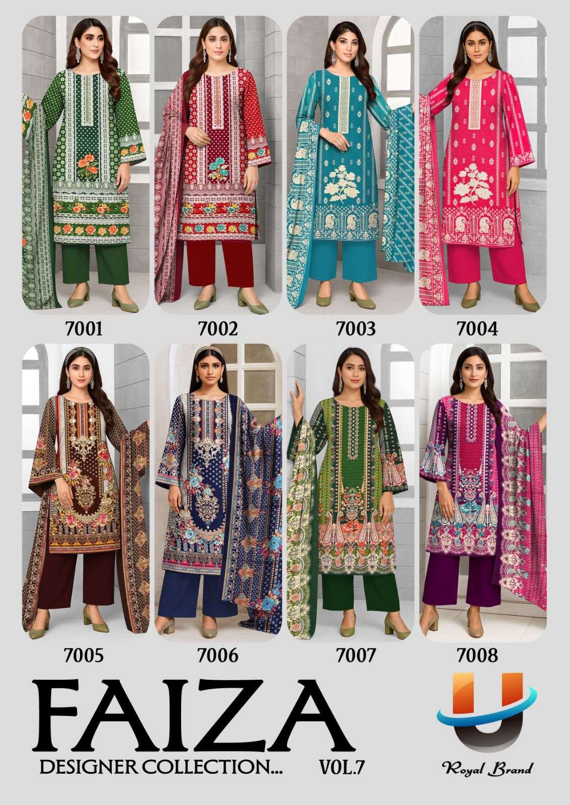 Faiza Vol 7 Royal Brand Cotton Karachi Salwar Suits Exporter Gujarat
