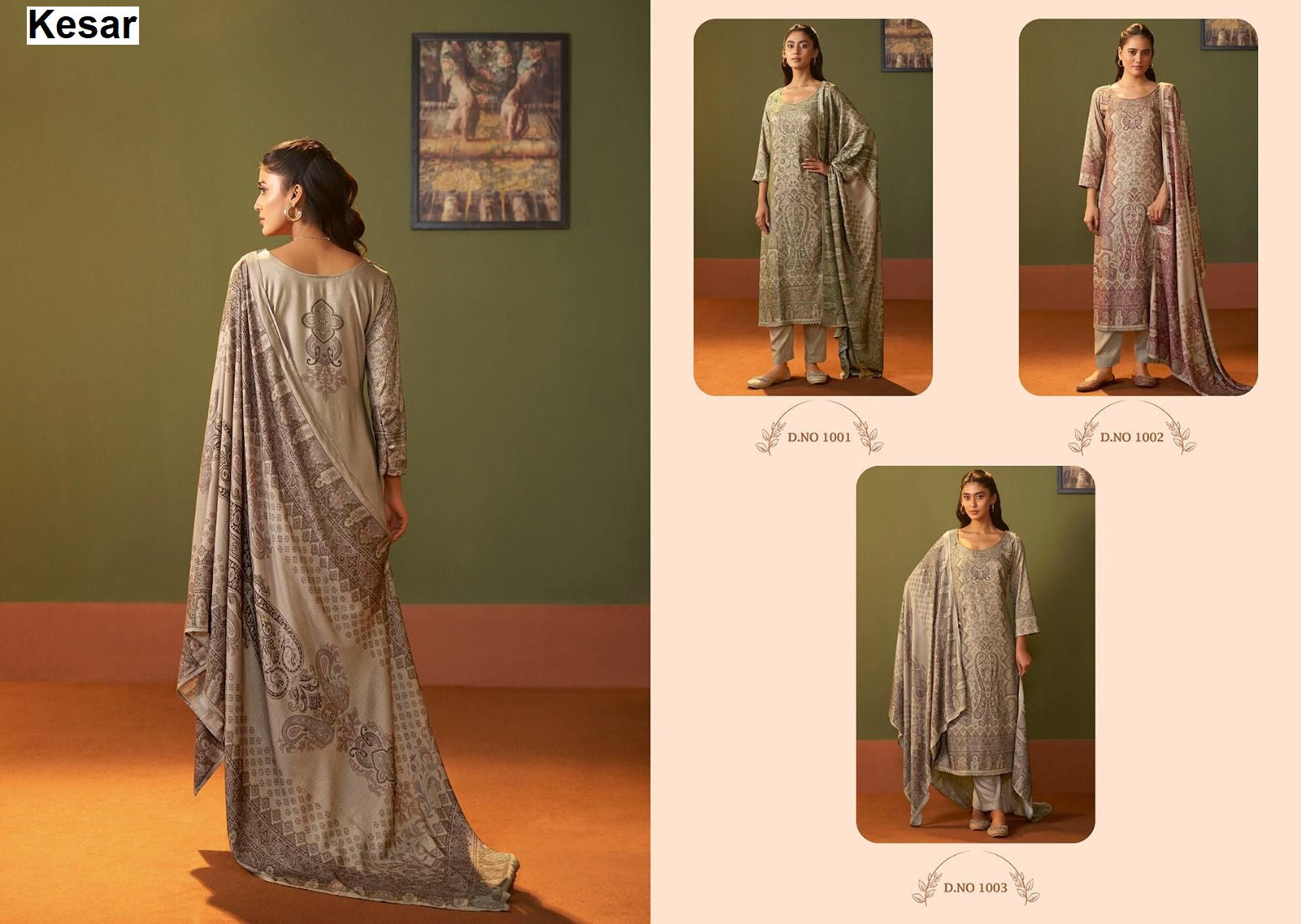 Falak 1001 Kesar Pure Viscose Pashmina Suits Supplier Ahmedabad