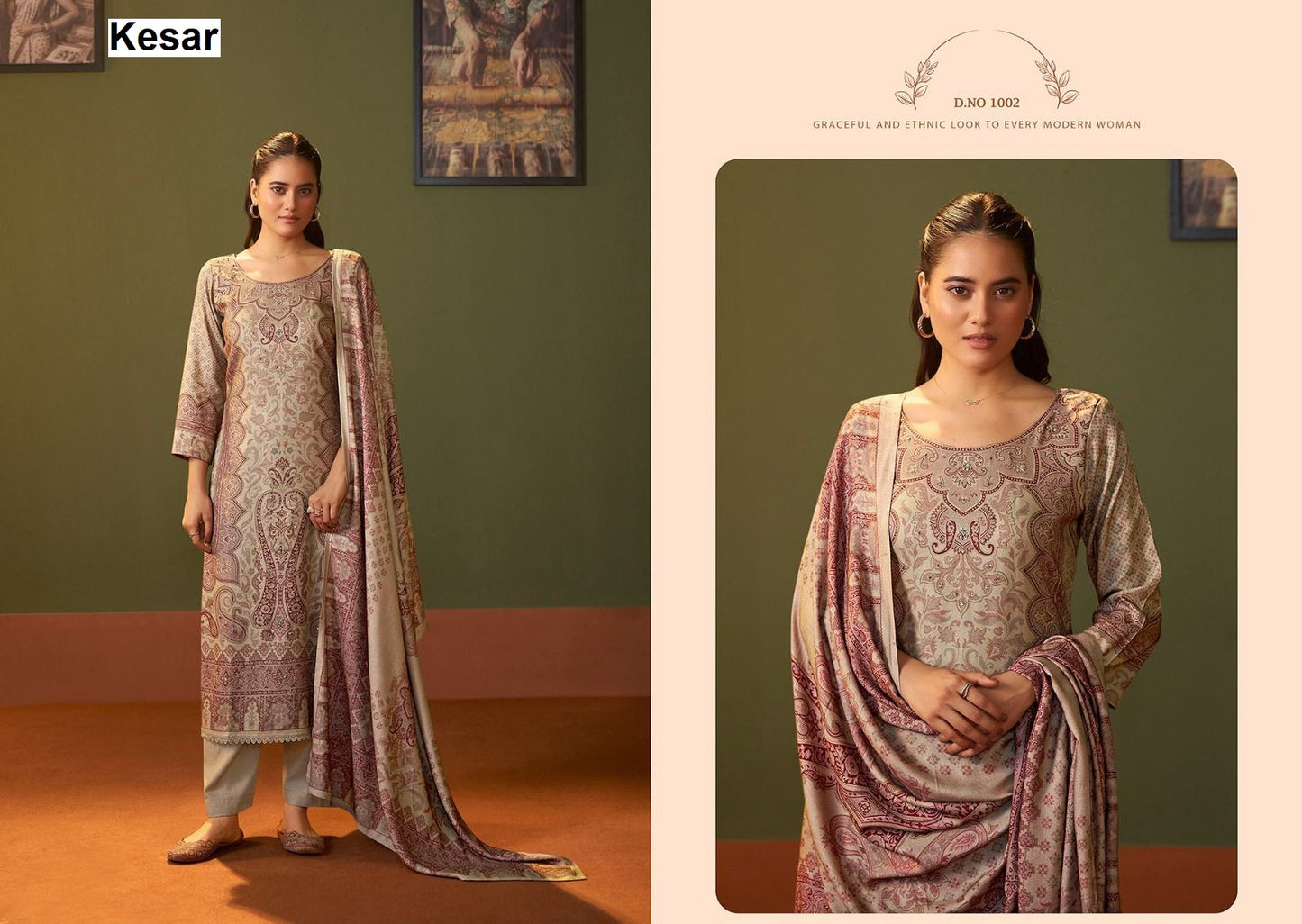 Falak 1001 Kesar Pure Viscose Pashmina Suits Supplier Ahmedabad