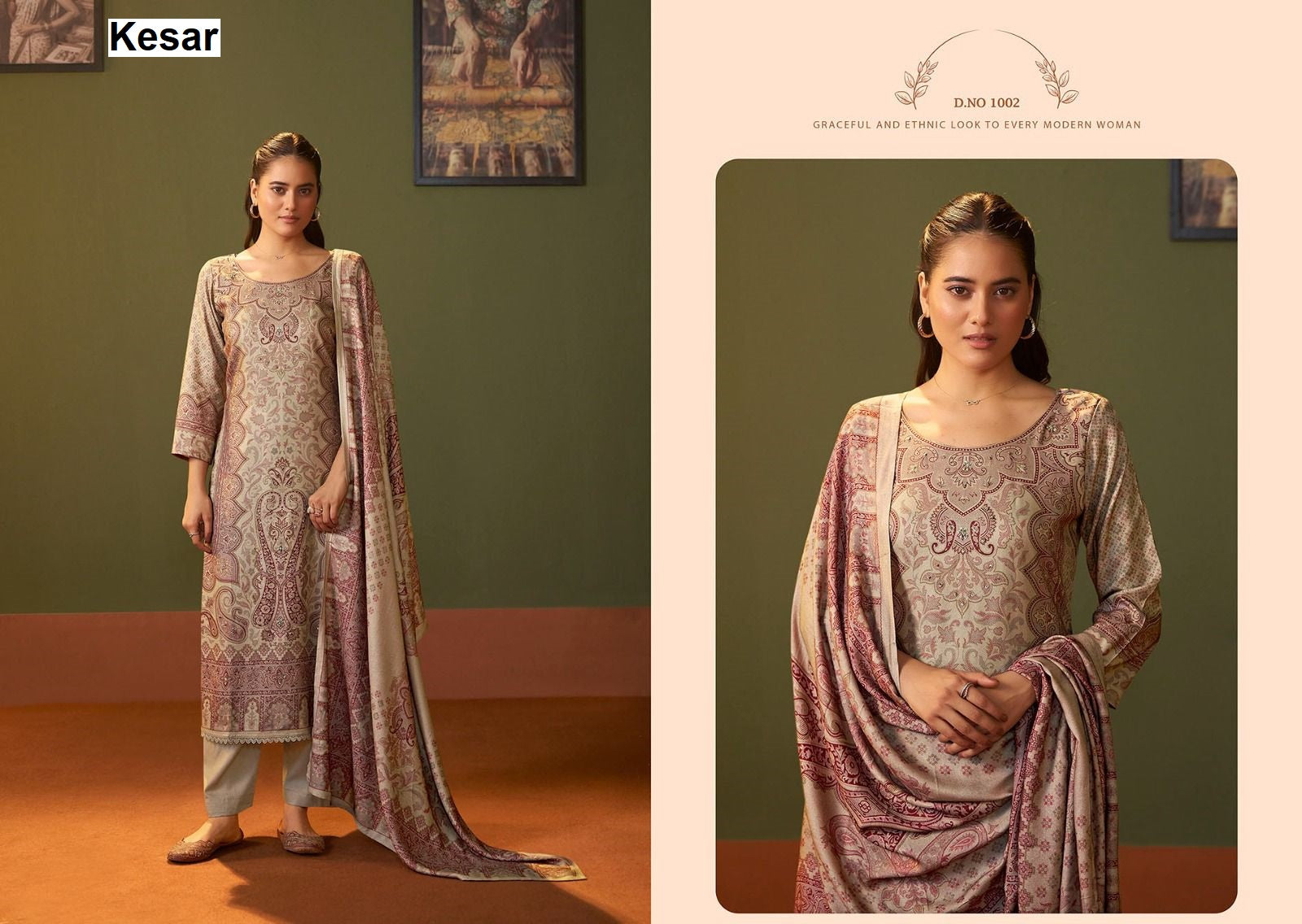 Falak 1001 Kesar Pure Viscose Pashmina Suits Supplier Ahmedabad